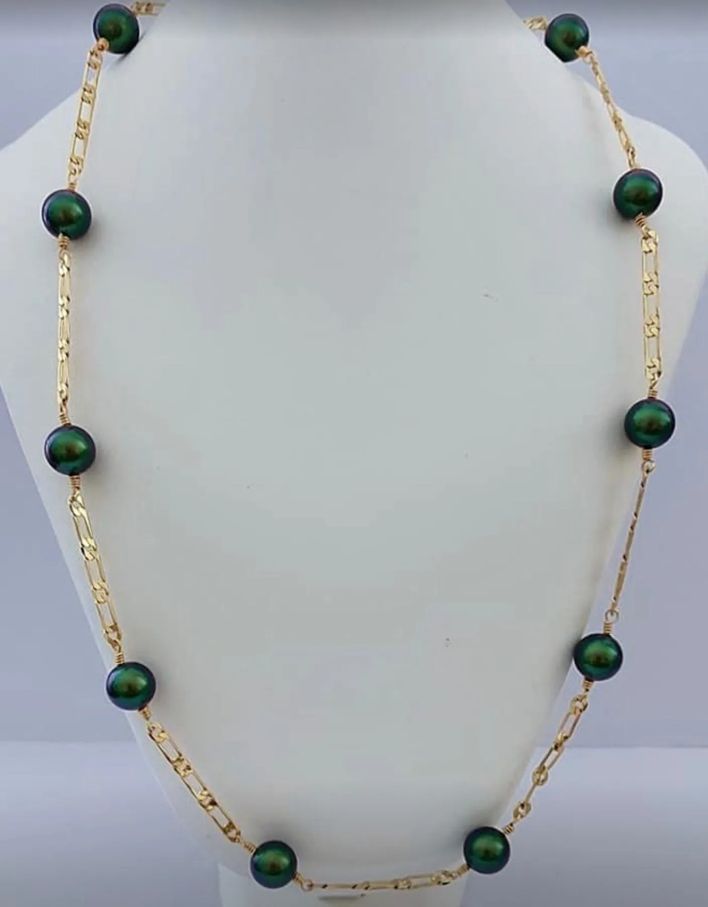 AIREENA - 12mm Dark Green Swarovski Pearl Full Set With 14K GF