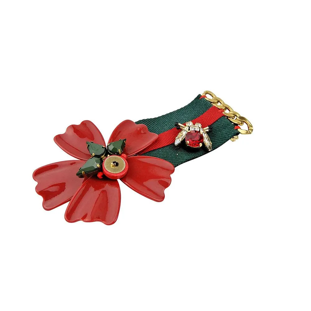 Alpine Plants Crystal Bee Handmade Brooch