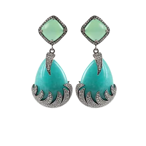 Amazonite and Chalcedony Drop Earrings