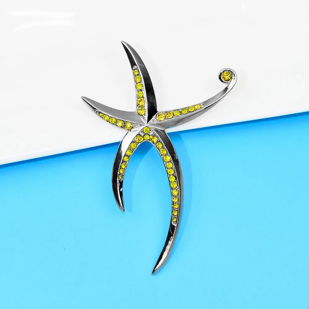 Beautiful Large Starfish Brooches For Women Rhinestone