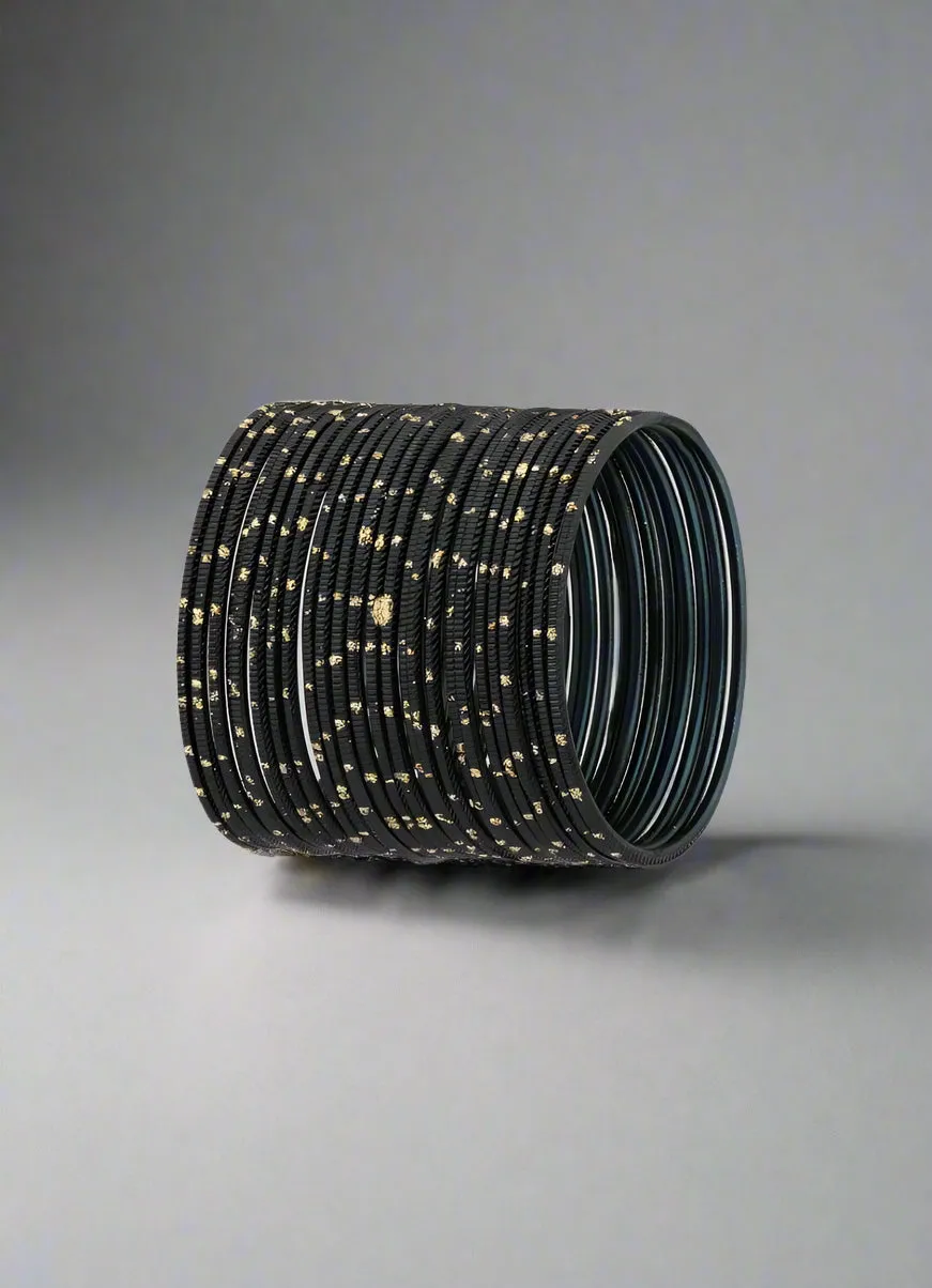 Black Glitter Spot Bangle Set