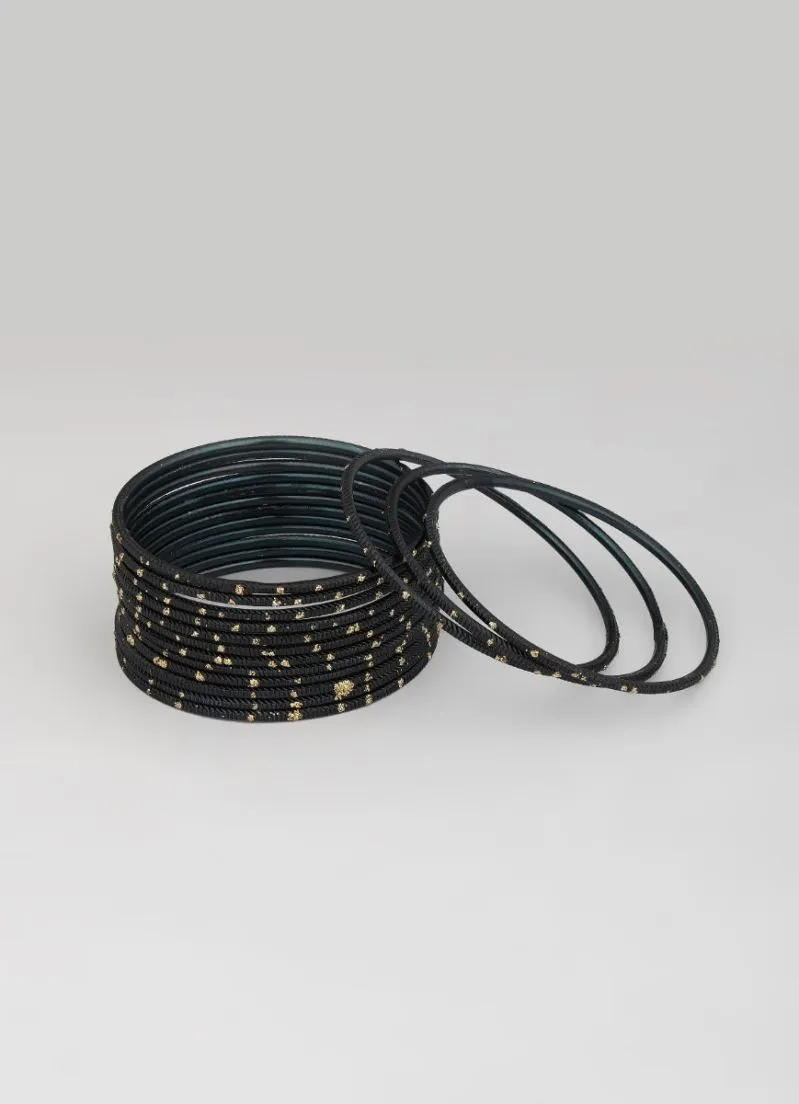 Black Glitter Spot Bangle Set