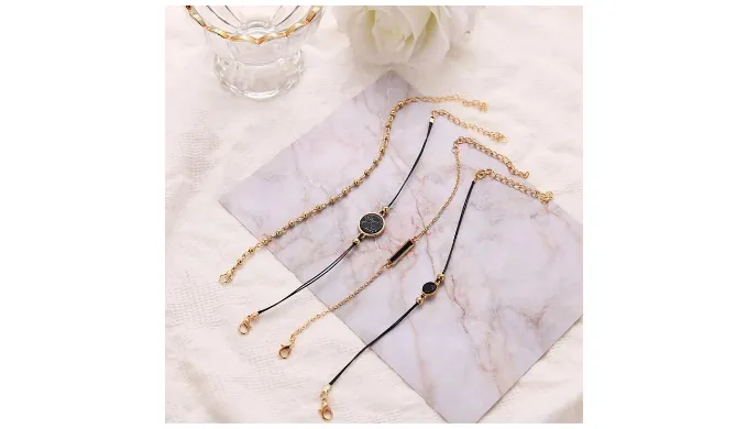 Black Lapis Marble Geometric 4 Piece Bracelet Set