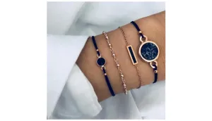 Black Lapis Marble Geometric 4 Piece Bracelet Set