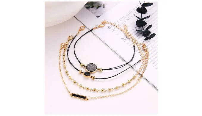 Black Lapis Marble Geometric 4 Piece Bracelet Set