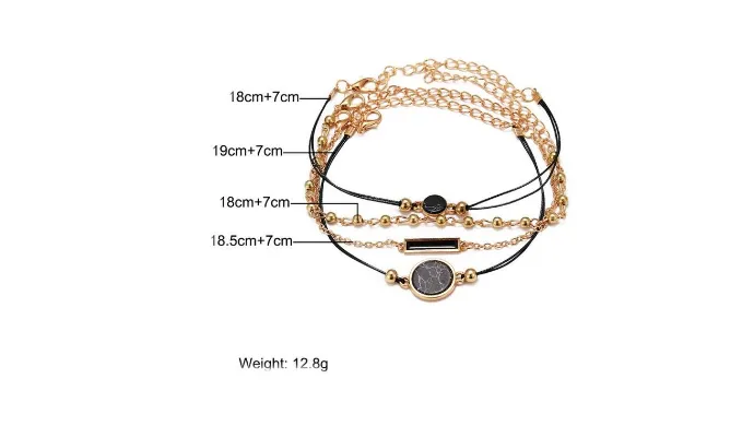 Black Lapis Marble Geometric 4 Piece Bracelet Set