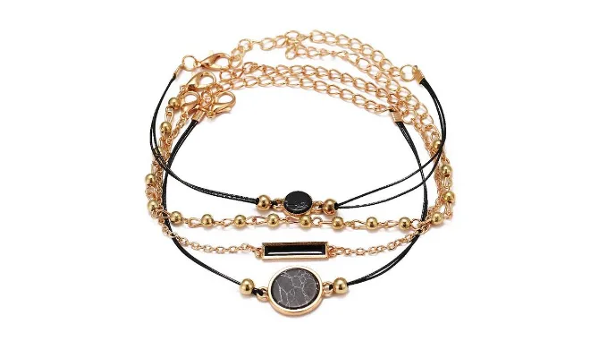 Black Lapis Marble Geometric 4 Piece Bracelet Set