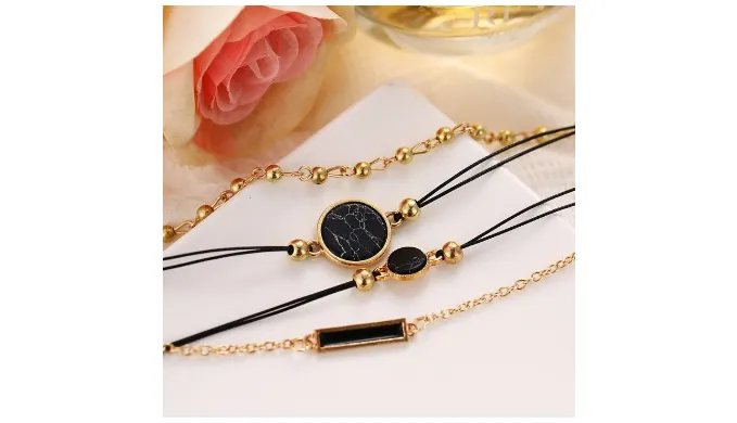 Black Lapis Marble Geometric 4 Piece Bracelet Set