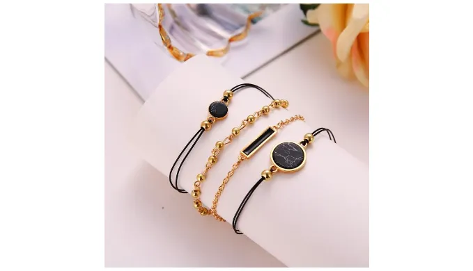 Black Lapis Marble Geometric 4 Piece Bracelet Set