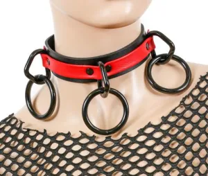 Black/Red Leather Collar w/ Black O Ring Details
