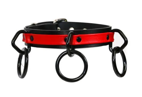 Black/Red Leather Collar w/ Black O Ring Details