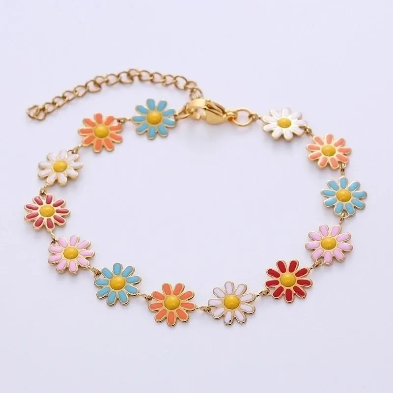 Bohemian Flower Stainless Steel Epoxy Bracelets