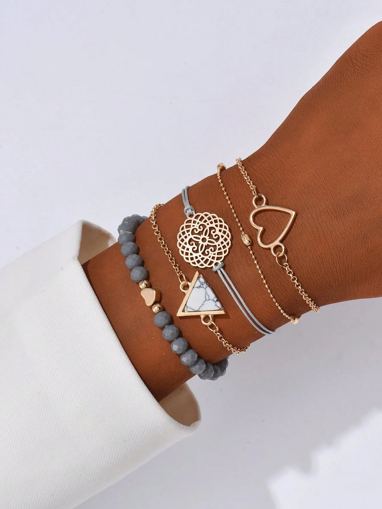 Bohemian Style 5pcs/Set Heart Beaded Black Bracelet Set