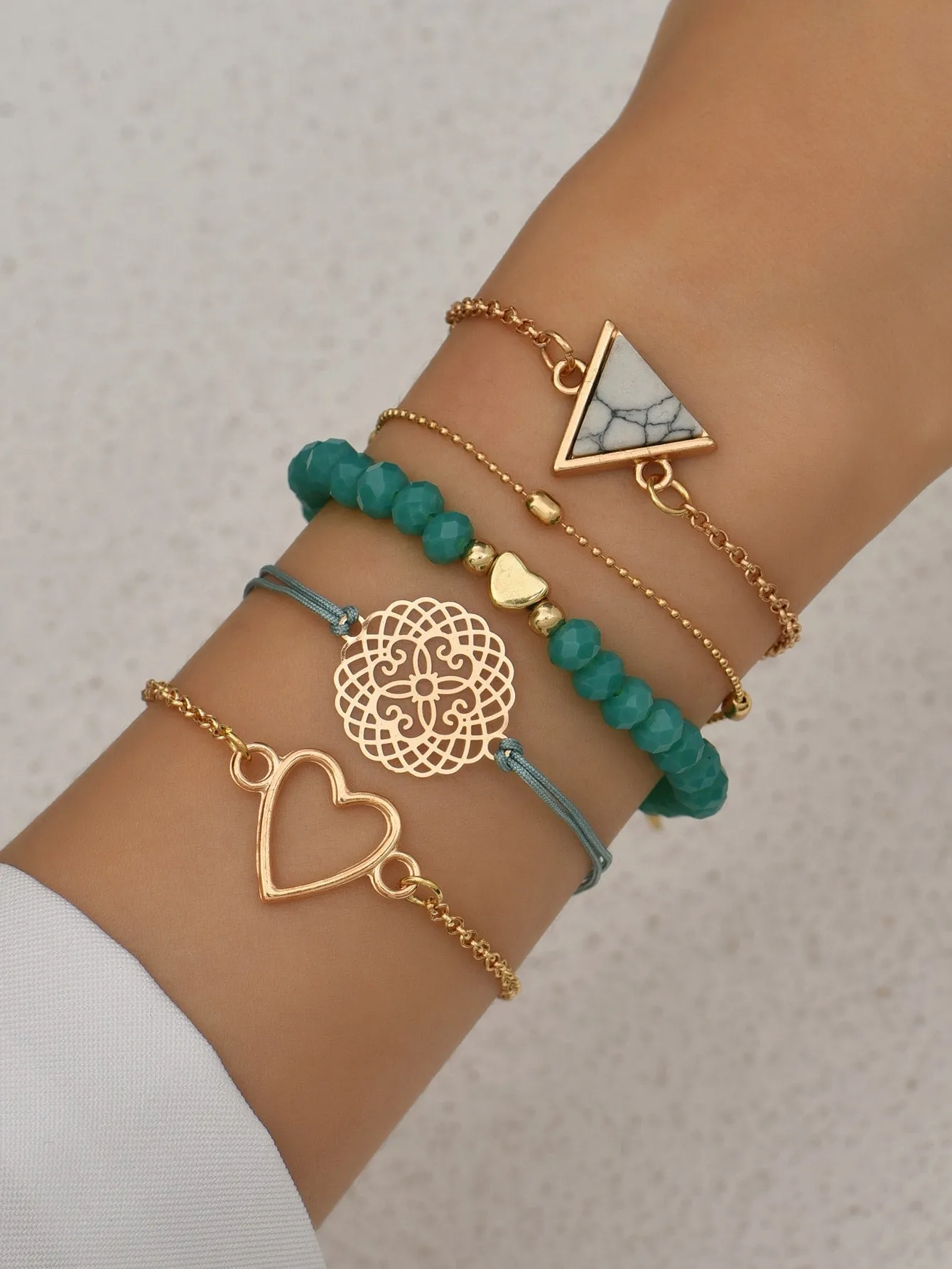 Bohemian Style 5pcs/Set Heart Beaded Black Bracelet Set