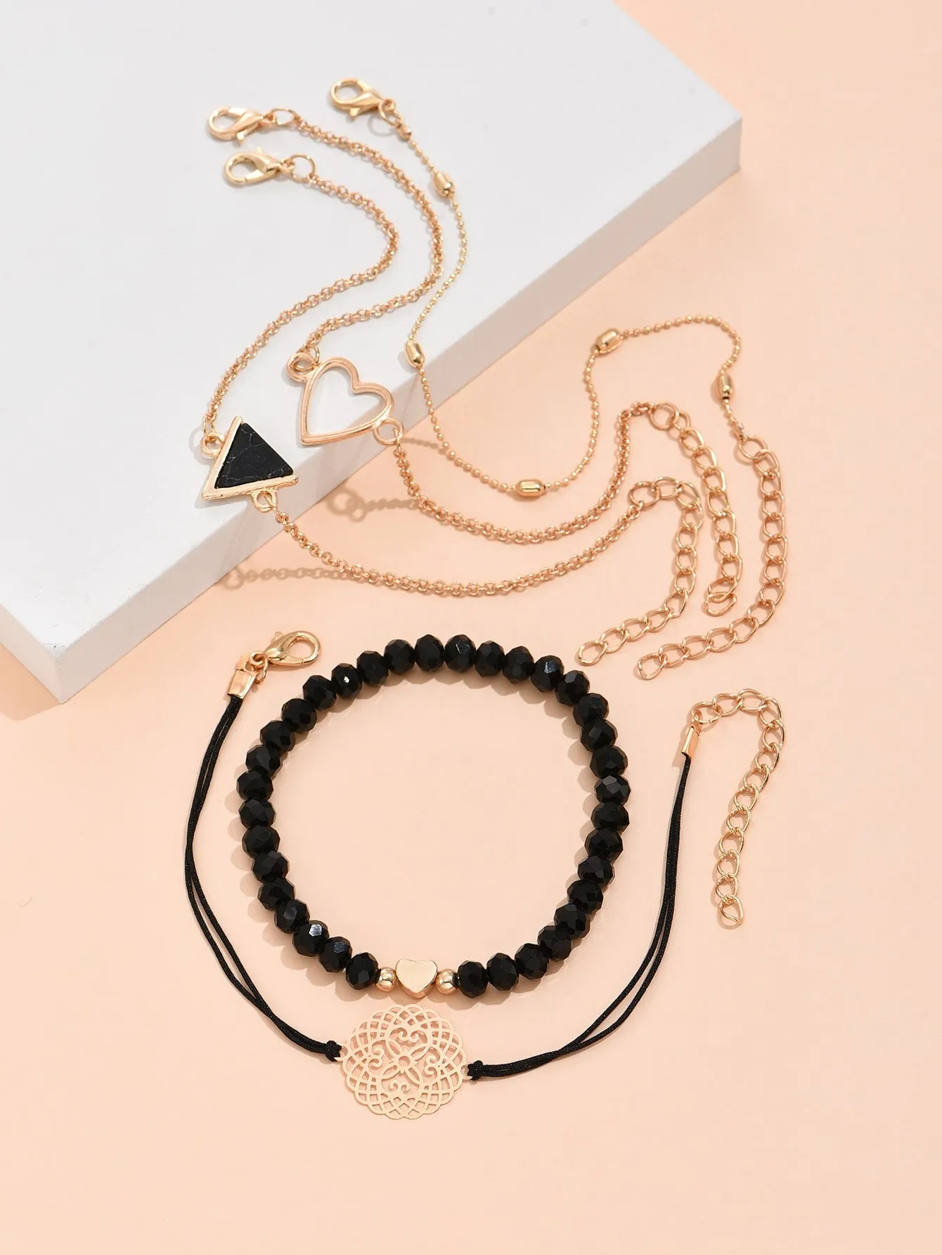 Bohemian Style 5pcs/Set Heart Beaded Black Bracelet Set