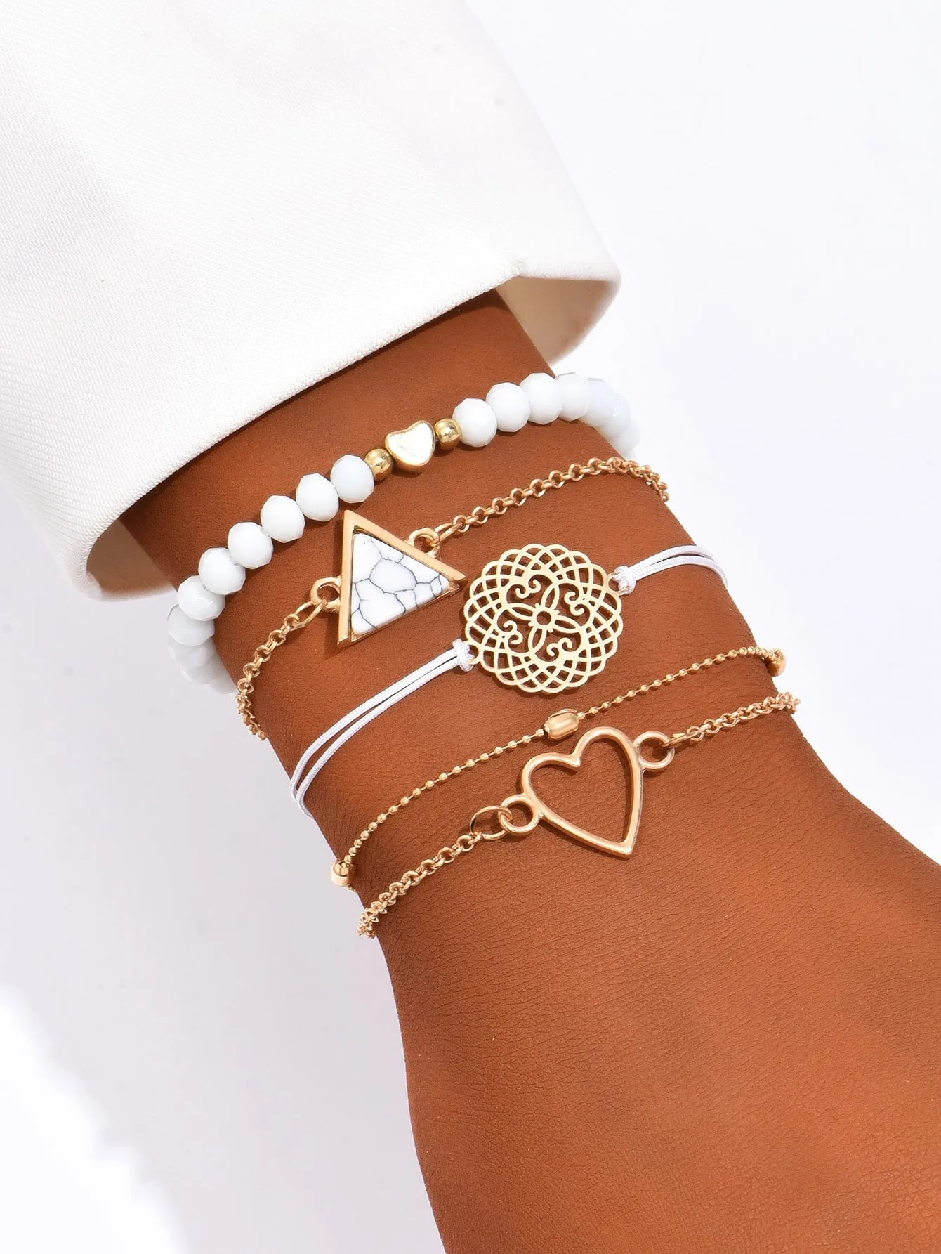 Bohemian Style 5pcs/Set Heart Beaded Black Bracelet Set