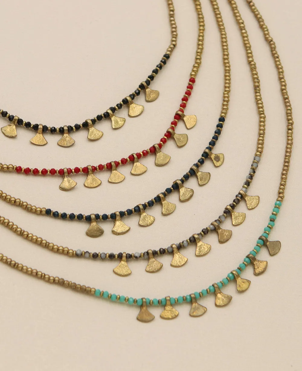 Brass and Glass Beaded Necklaces, Multiple Colors