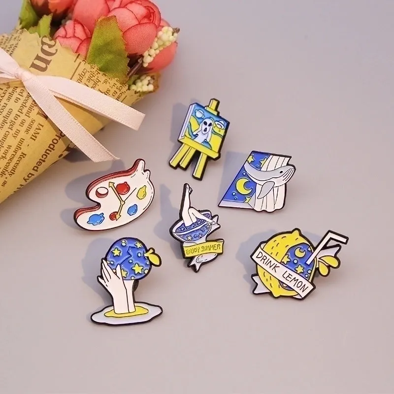 Cartoon Style Simple Style Pin Letter Starry Sky Shark Alloy Stoving Varnish Women'S Brooches