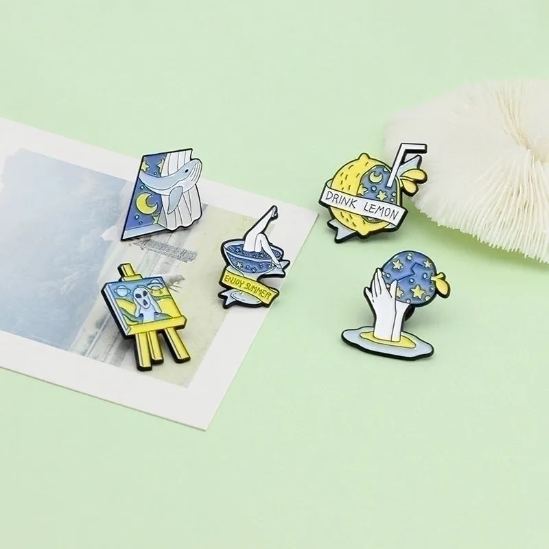 Cartoon Style Simple Style Pin Letter Starry Sky Shark Alloy Stoving Varnish Women'S Brooches