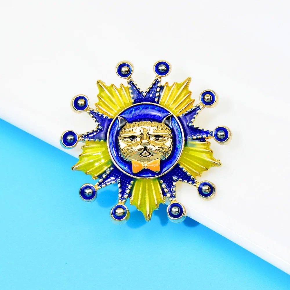 Cat Head Sun Style Brooches For Women Badges Bag Pin 2 Colors Available
