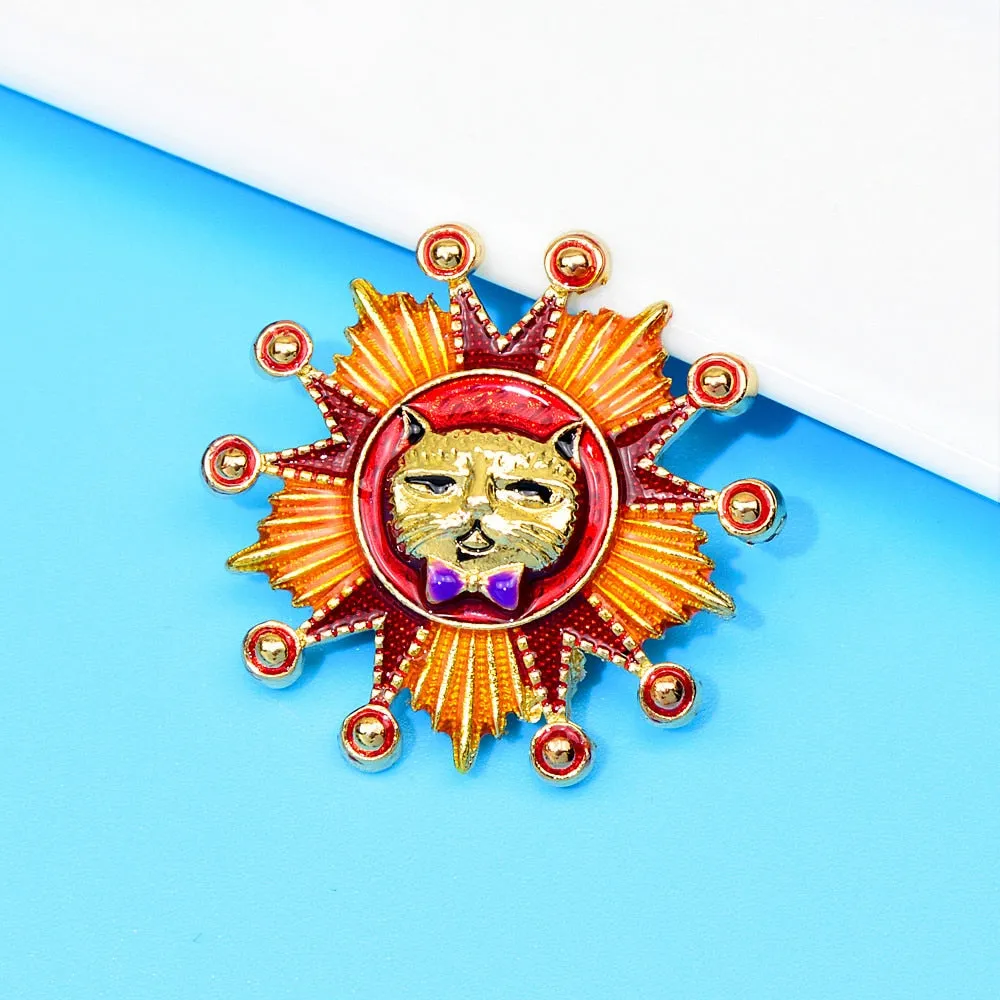 Cat Head Sun Style Brooches For Women Badges Bag Pin 2 Colors Available