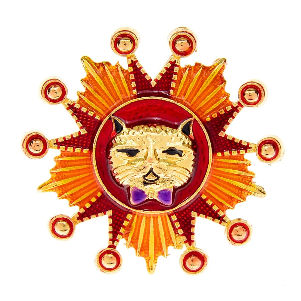 Cat Head Sun Style Brooches For Women Badges Bag Pin 2 Colors Available