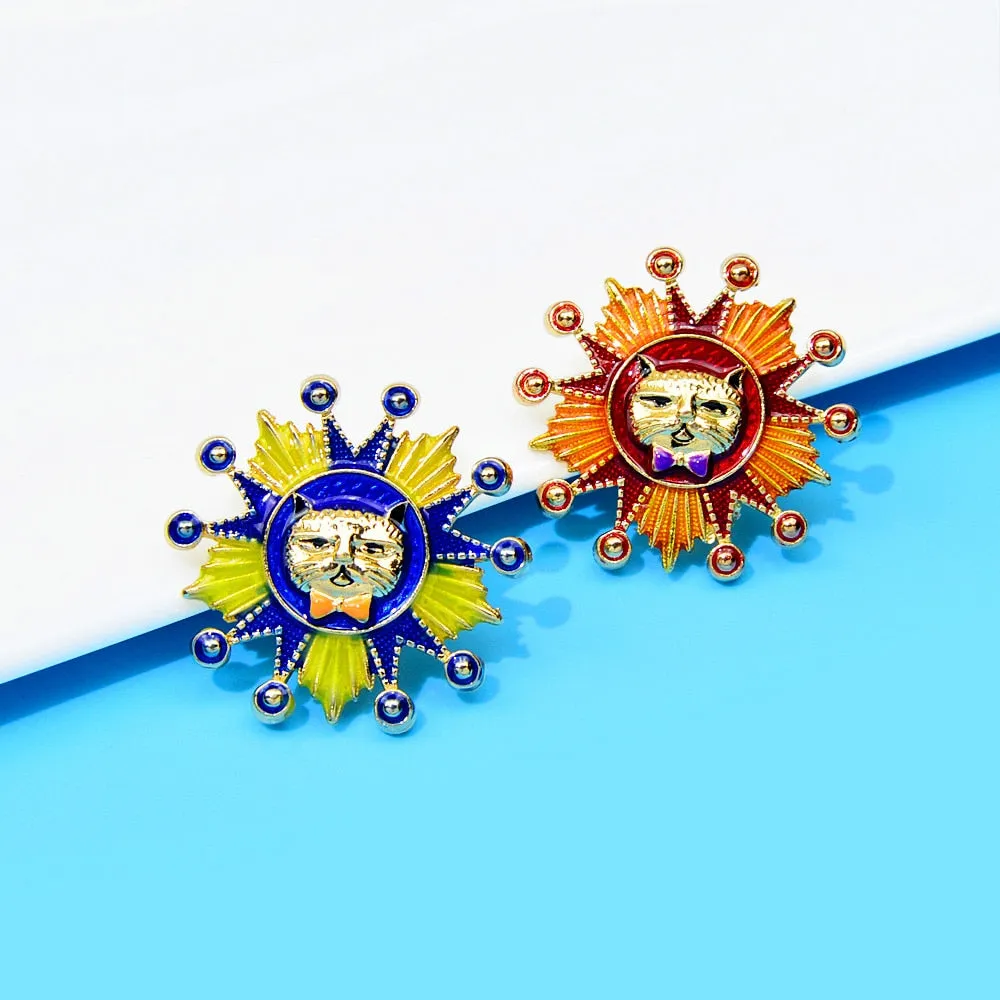 Cat Head Sun Style Brooches For Women Badges Bag Pin 2 Colors Available