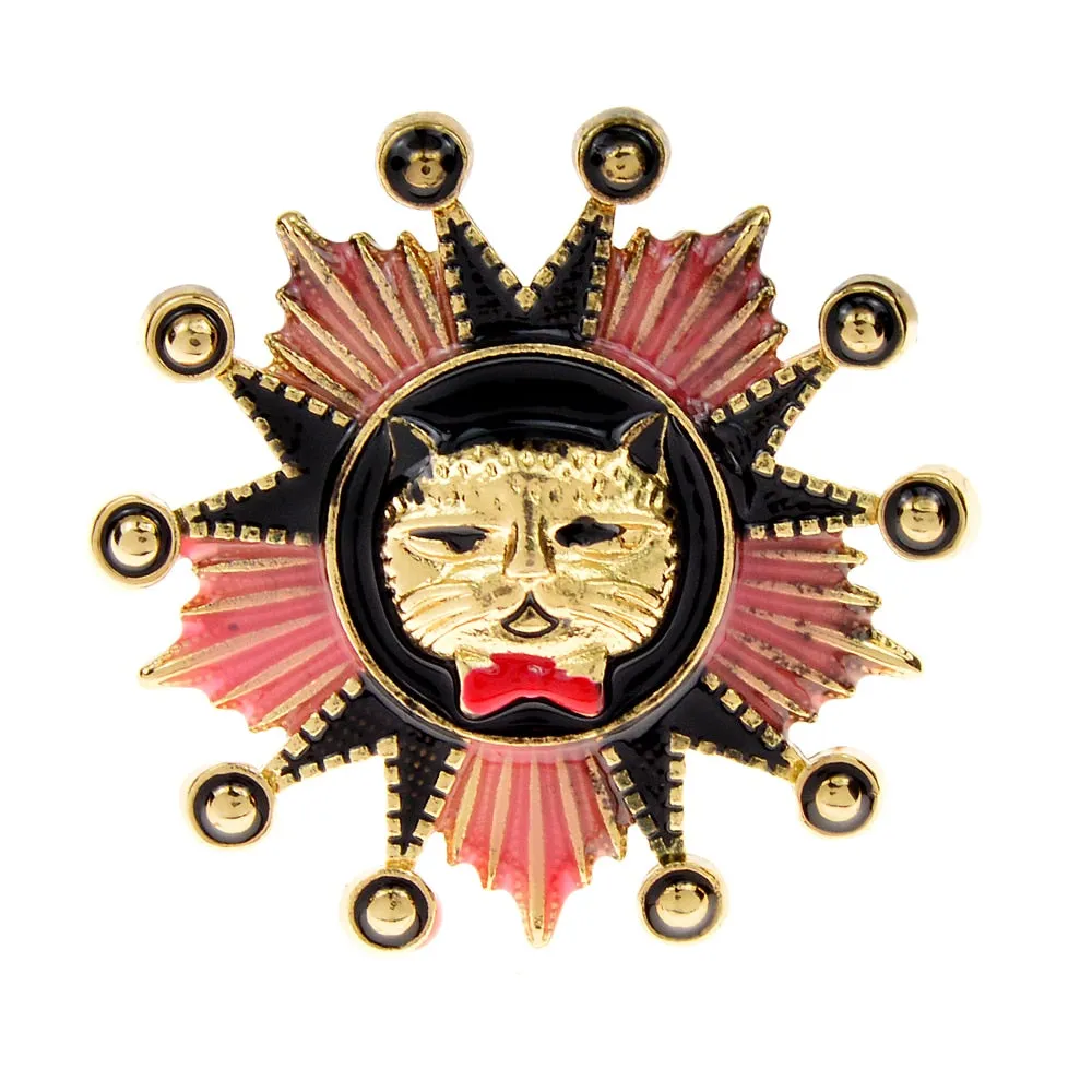 Cat Head Sun Style Brooches For Women Badges Bag Pin 2 Colors Available