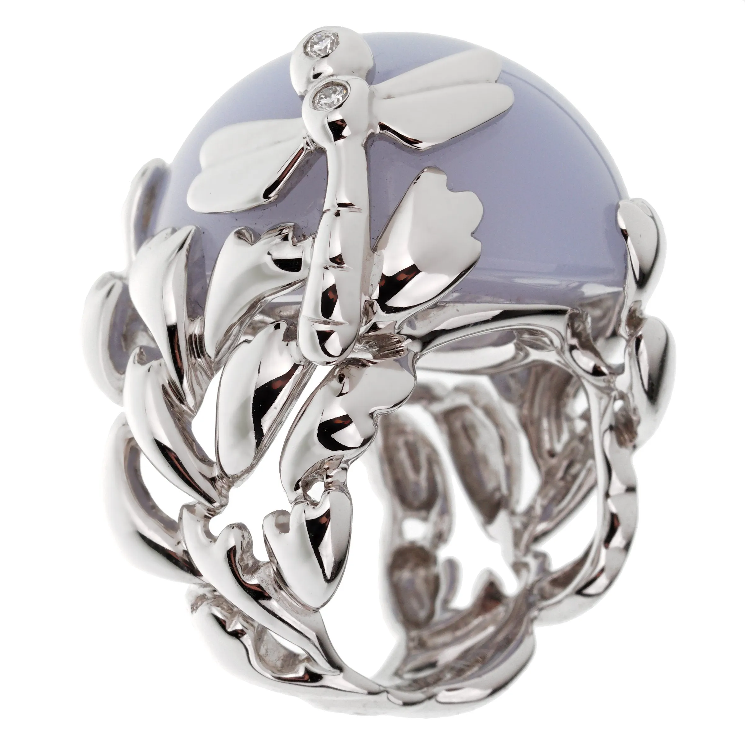 Christian Dior 40ct Blue Chalcedony Diamond Gold Cocktail Ring Sz 6