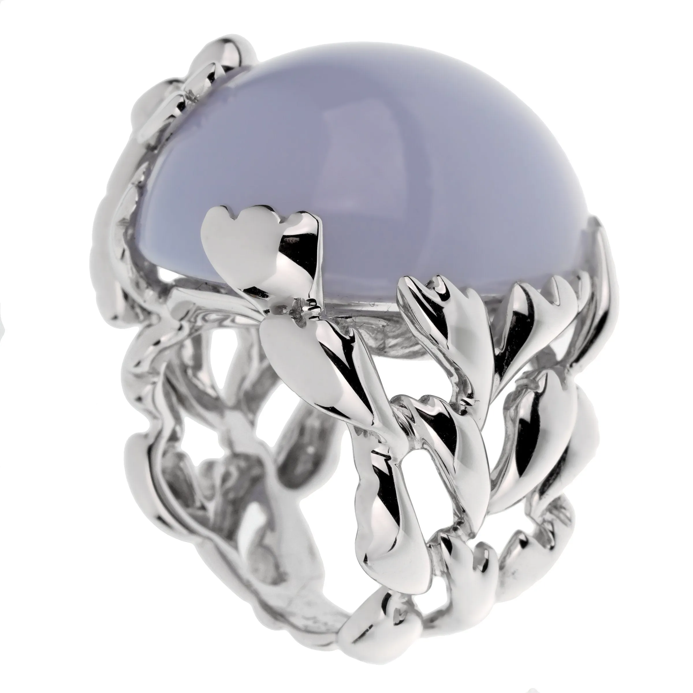 Christian Dior 40ct Blue Chalcedony Diamond Gold Cocktail Ring Sz 6