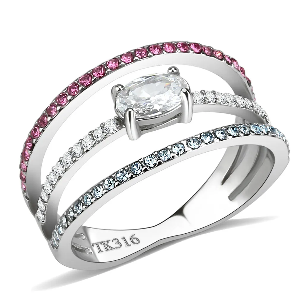 CJ386 Wholesale Women's Stainless Steel AAA Grade CZ Multi Color Pastel Ring