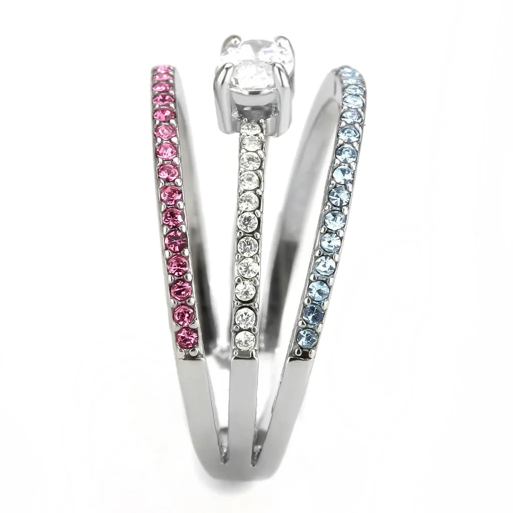 CJ386 Wholesale Women's Stainless Steel AAA Grade CZ Multi Color Pastel Ring