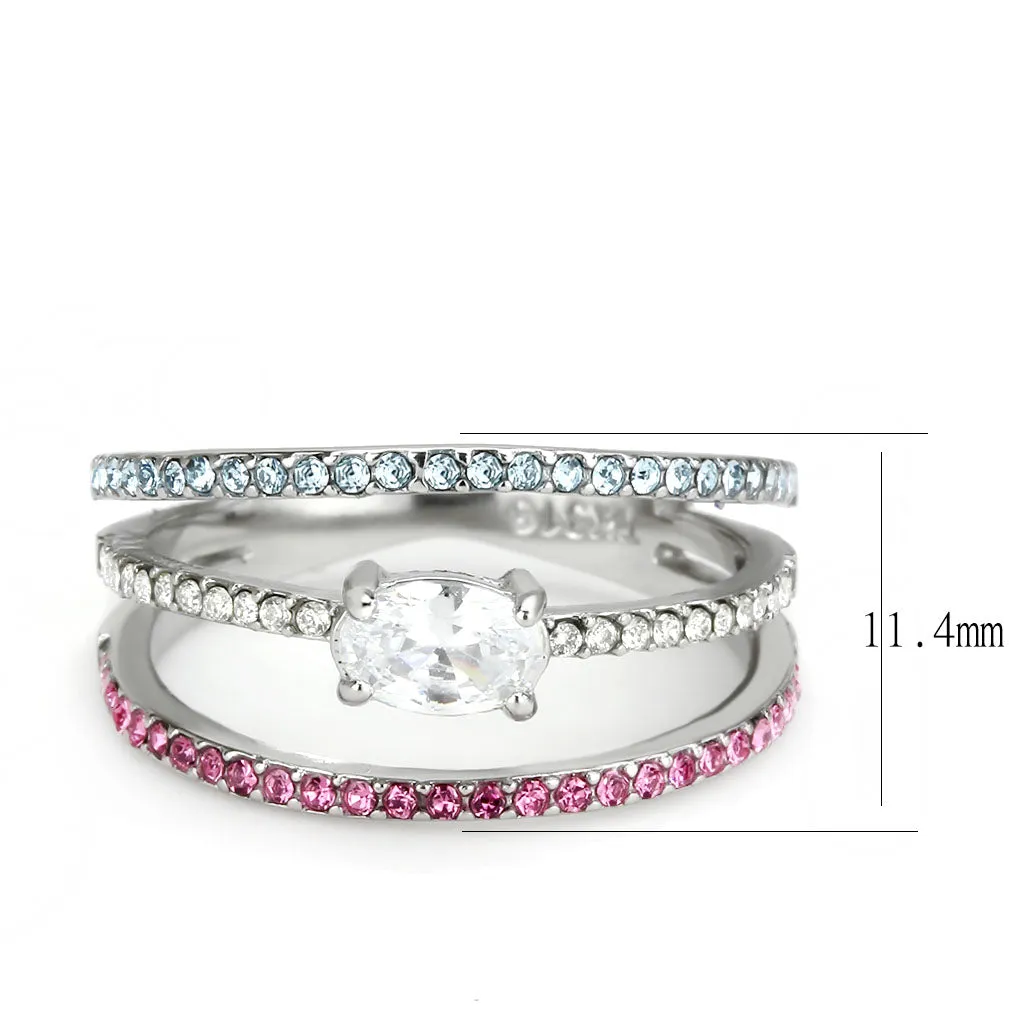 CJ386 Wholesale Women's Stainless Steel AAA Grade CZ Multi Color Pastel Ring