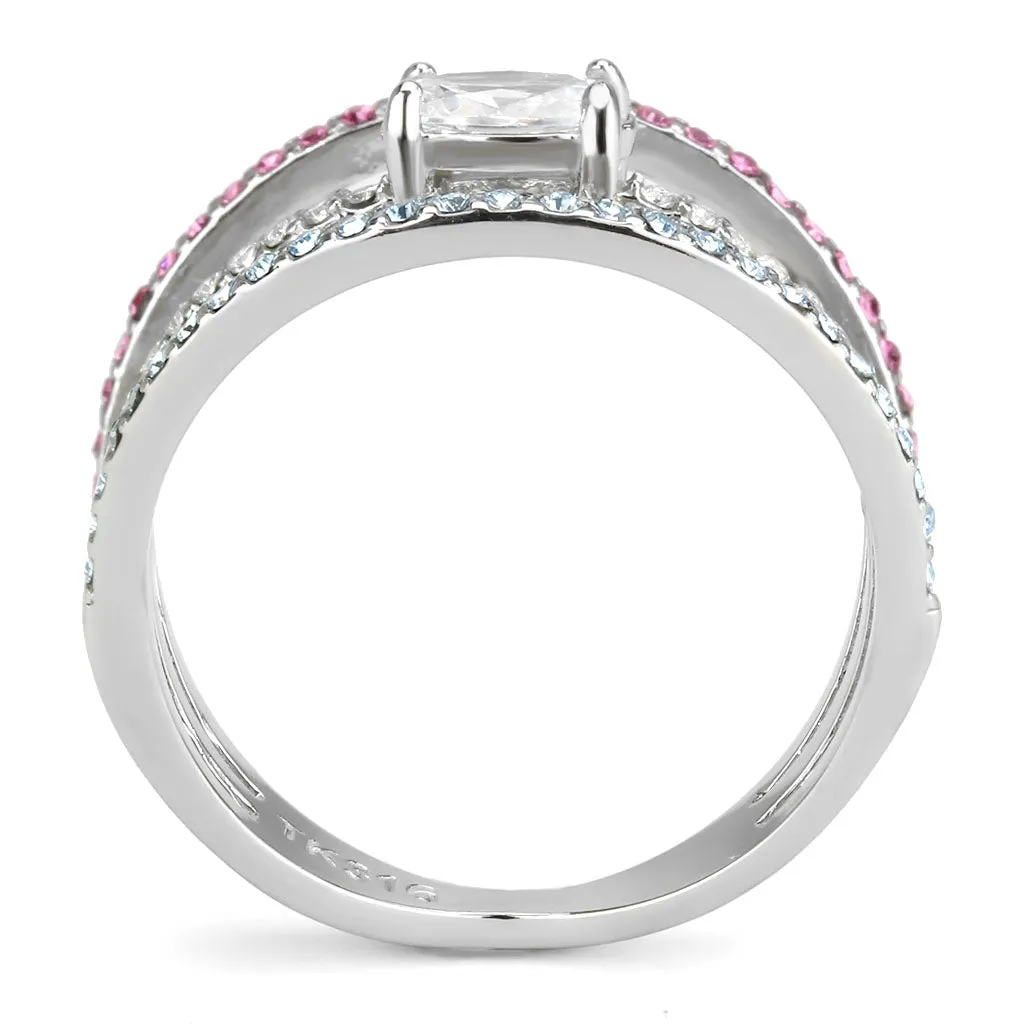 CJ386 Wholesale Women's Stainless Steel AAA Grade CZ Multi Color Pastel Ring