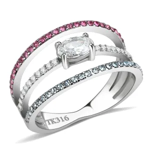 CJ386 Wholesale Women's Stainless Steel AAA Grade CZ Multi Color Pastel Ring