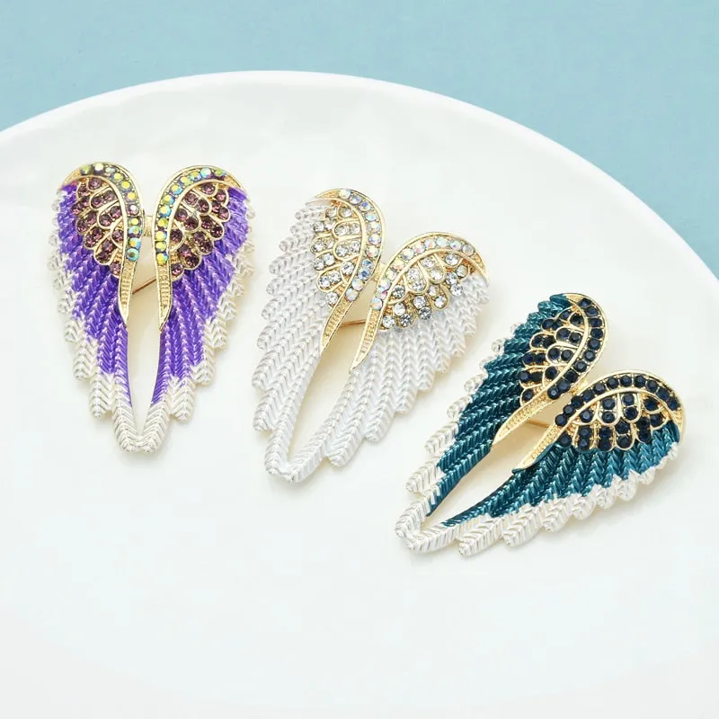 Classic Rhinestone Angel Wings Brooch Pins 3 Colors