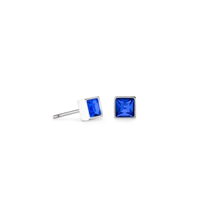 Coeur De Lion Brilliant Square Silver and Blue Crystal Stud Earrings