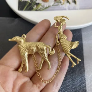 Creative lady and dog chain brooch fairy tale
