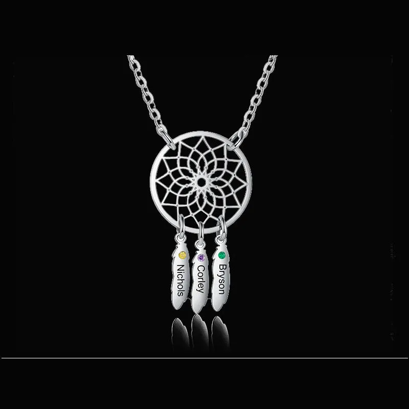Customized Dainty Names and Birthstone Dreamcatcher Necklace