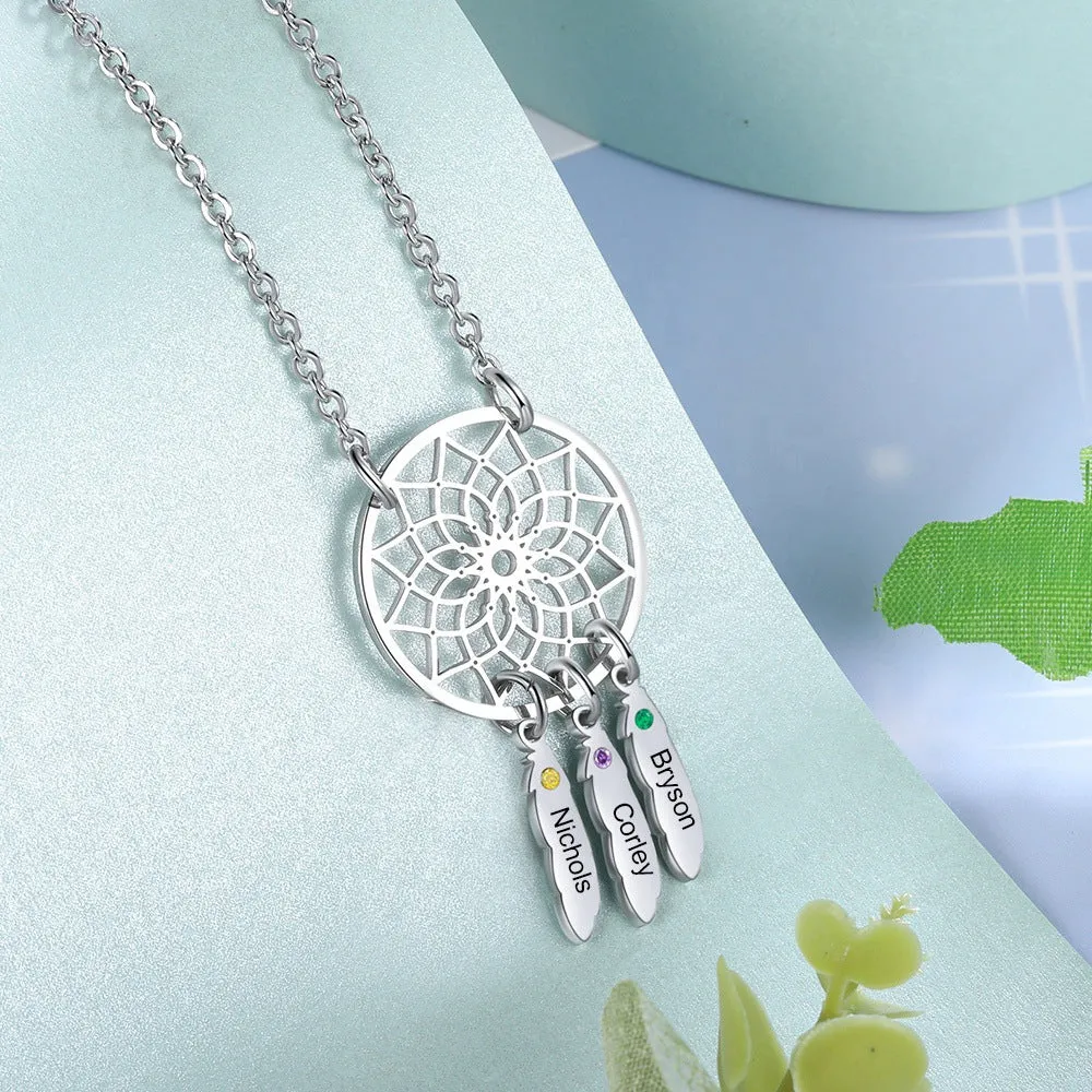Customized Dainty Names and Birthstone Dreamcatcher Necklace