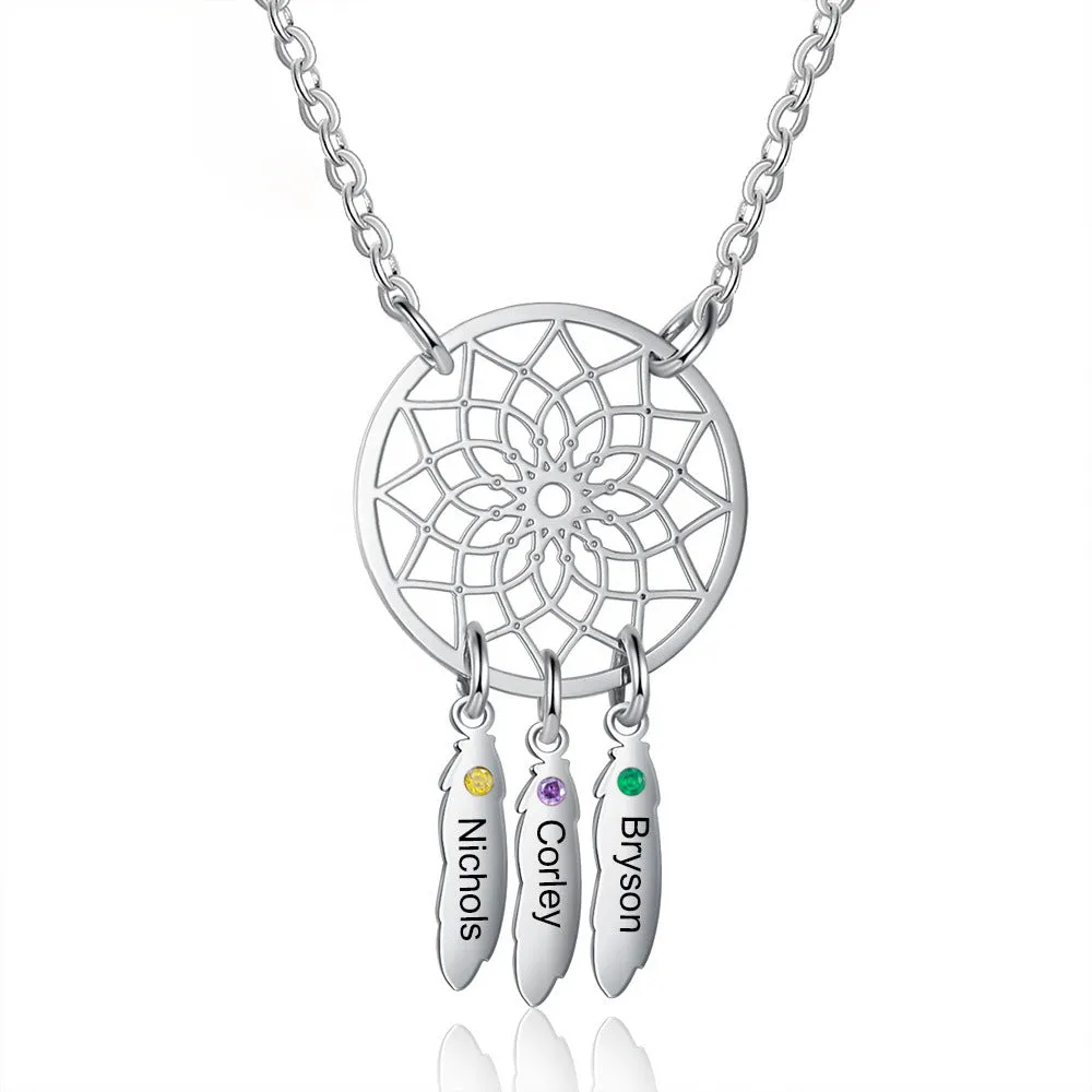Customized Dainty Names and Birthstone Dreamcatcher Necklace