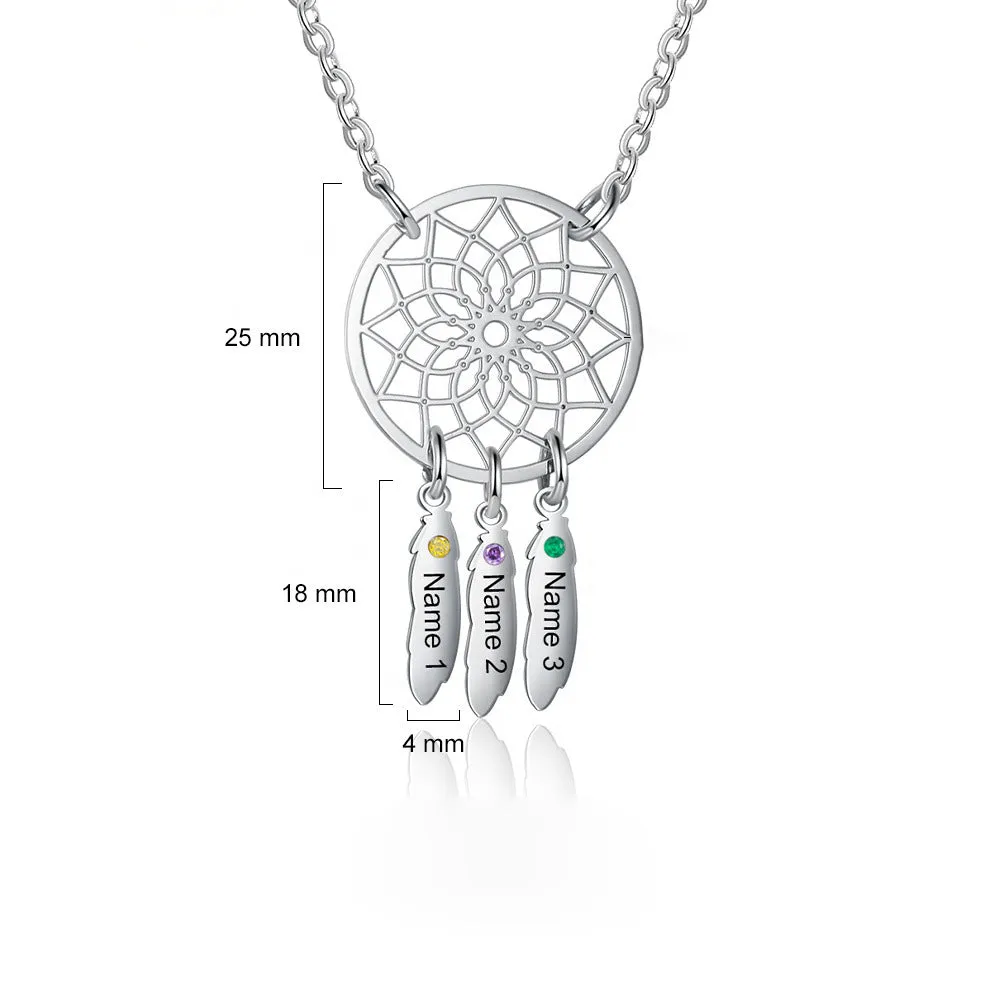 Customized Dainty Names and Birthstone Dreamcatcher Necklace