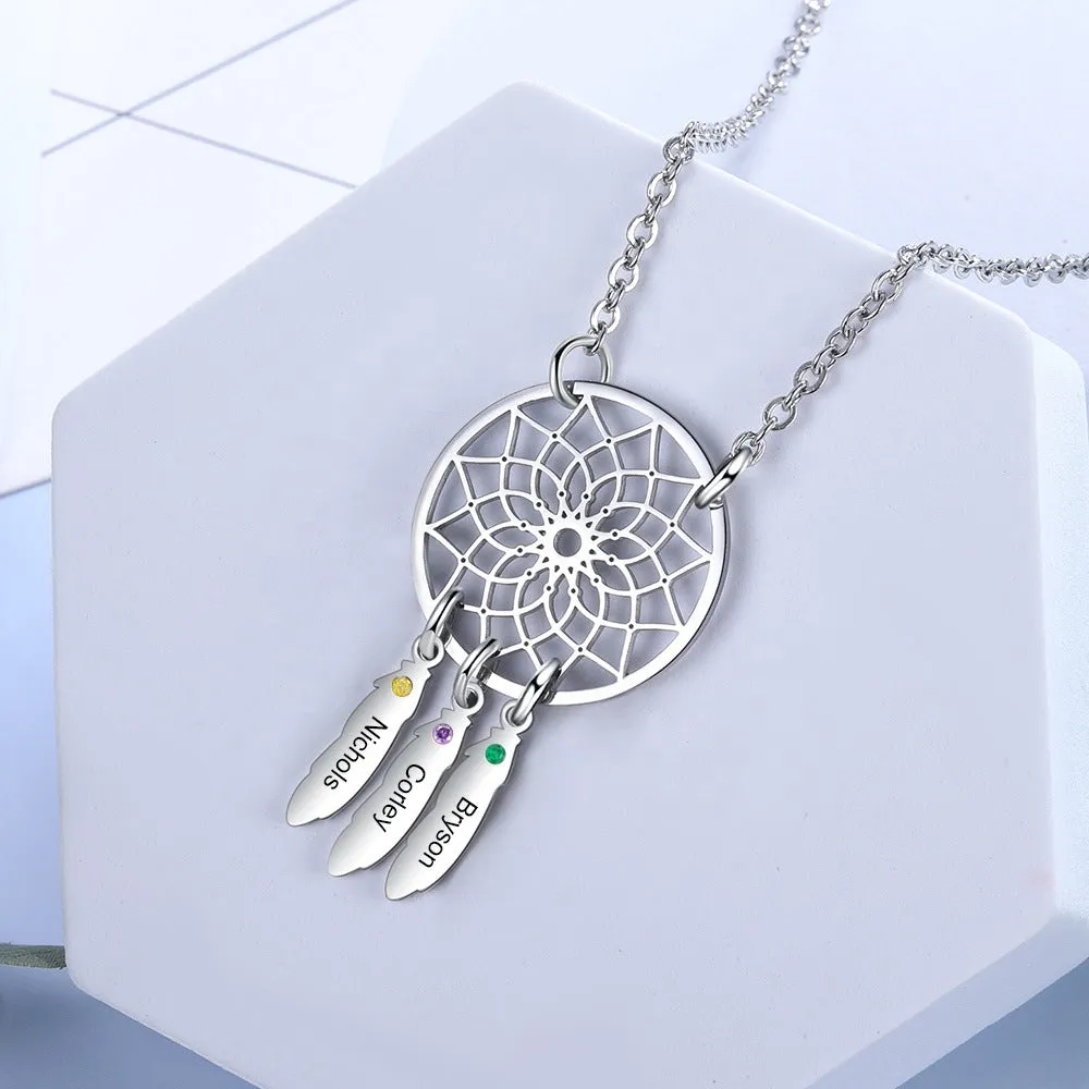 Customized Dainty Names and Birthstone Dreamcatcher Necklace