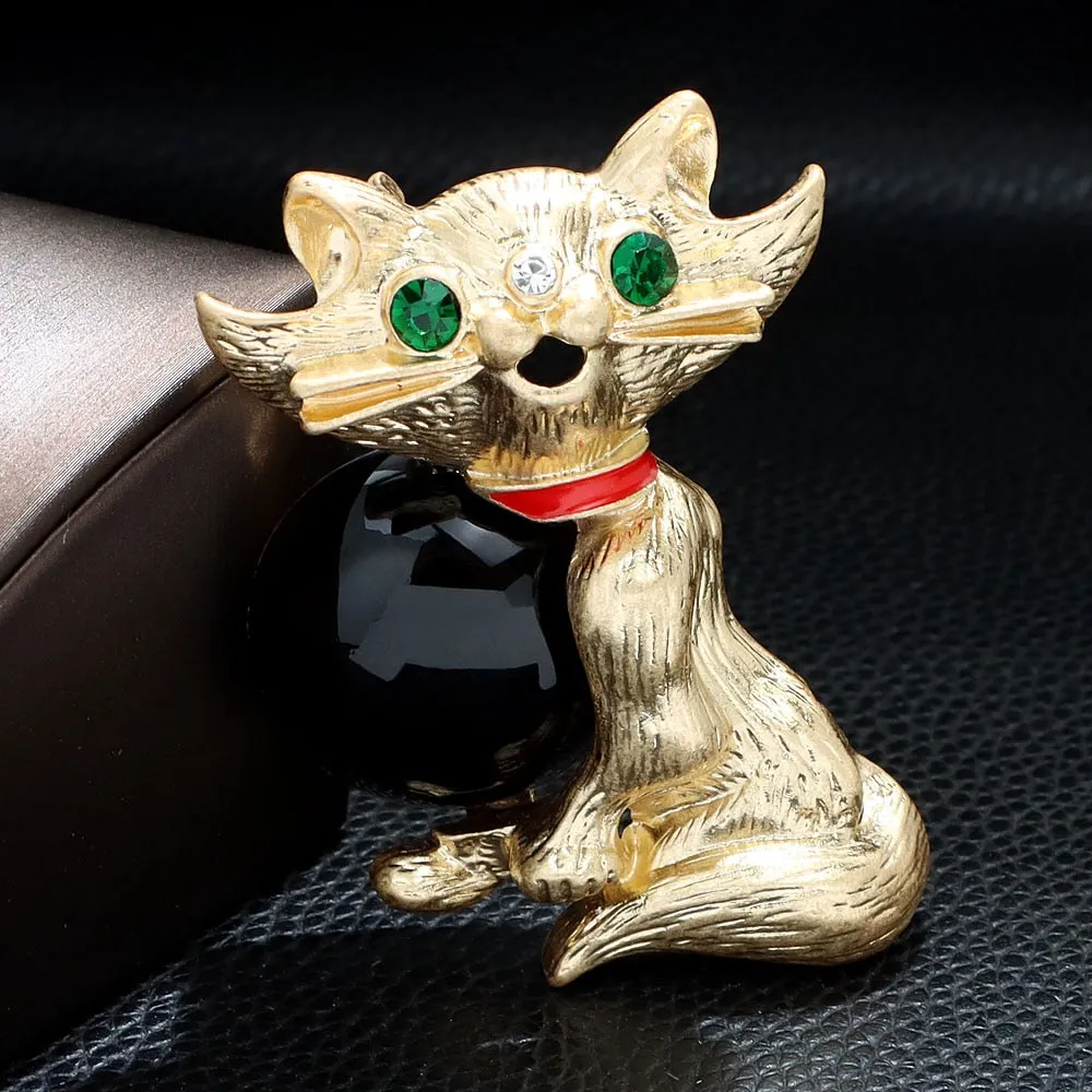 Cute Green Eye Large Cat Brooch Vintage Fashion Animal Pin Coat Accessories
