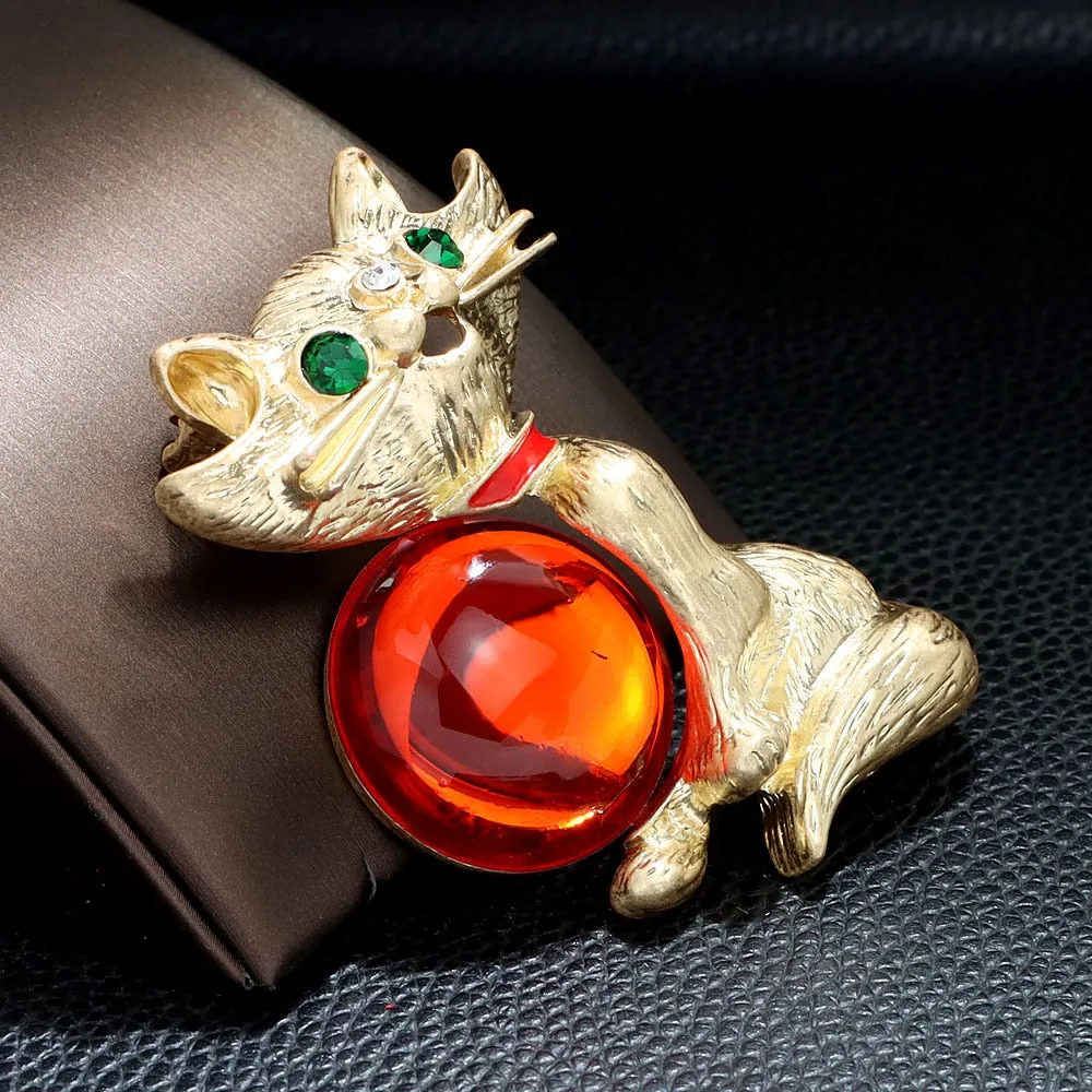 Cute Green Eye Large Cat Brooch Vintage Fashion Animal Pin Coat Accessories