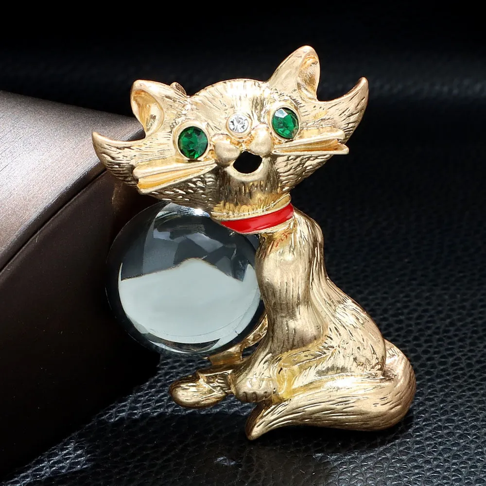 Cute Green Eye Large Cat Brooch Vintage Fashion Animal Pin Coat Accessories