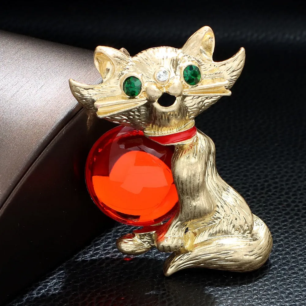 Cute Green Eye Large Cat Brooch Vintage Fashion Animal Pin Coat Accessories