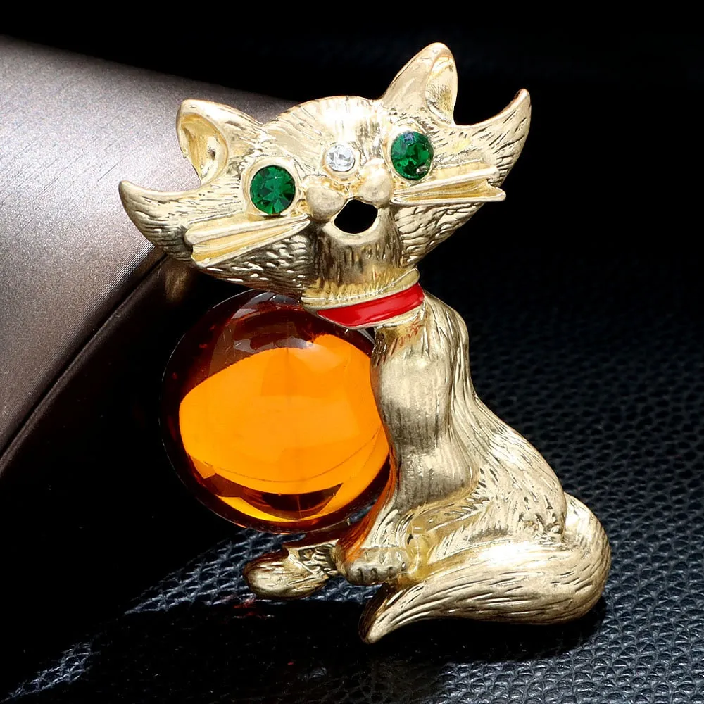 Cute Green Eye Large Cat Brooch Vintage Fashion Animal Pin Coat Accessories