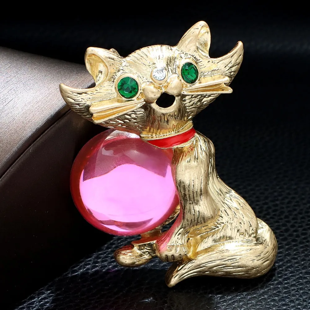 Cute Green Eye Large Cat Brooch Vintage Fashion Animal Pin Coat Accessories