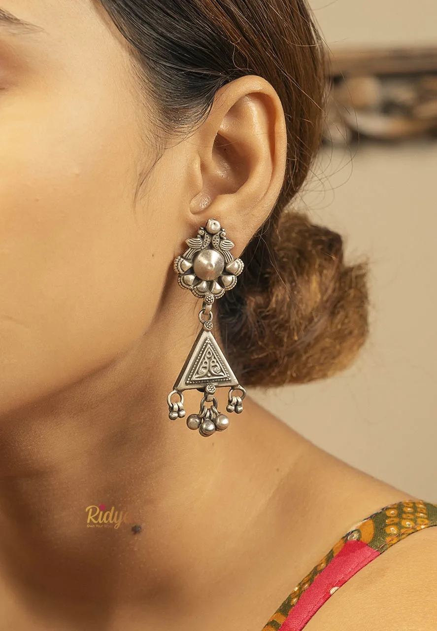 Dangling Triangle Peacock Motif Earrings